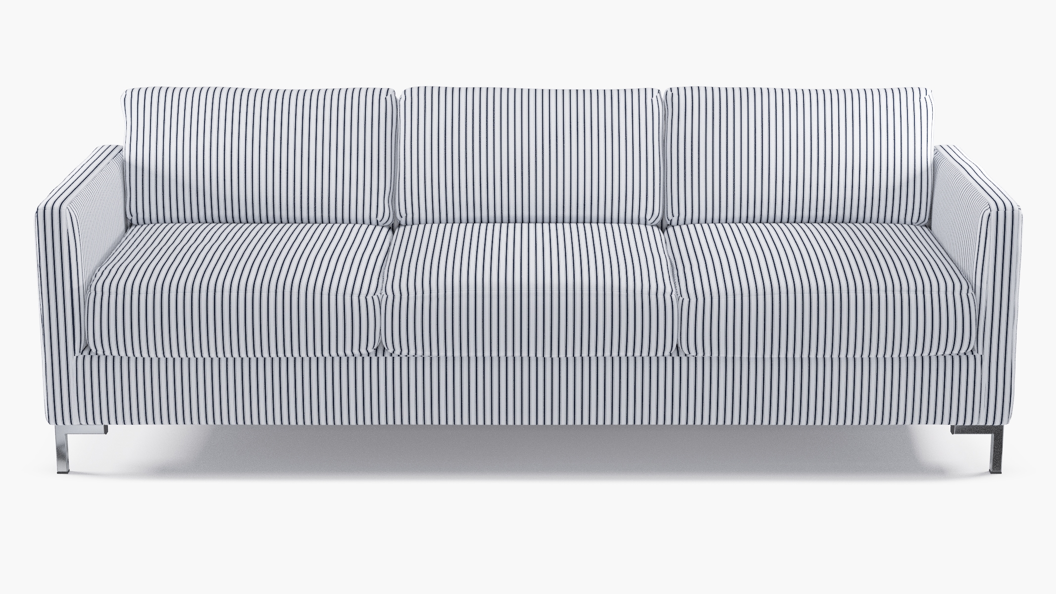Modern Sofa, Navy Classic Ticking Stripe, Chrome - Image 0