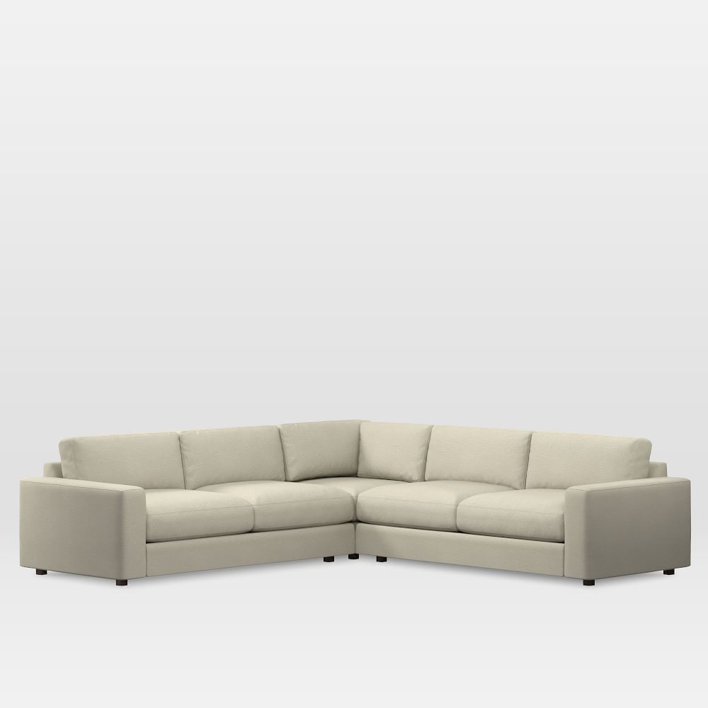 Urban 106" 3-Piece L-Shaped Sectional, Performance Basketweave, Alabaster, Poly-Fill - Image 0