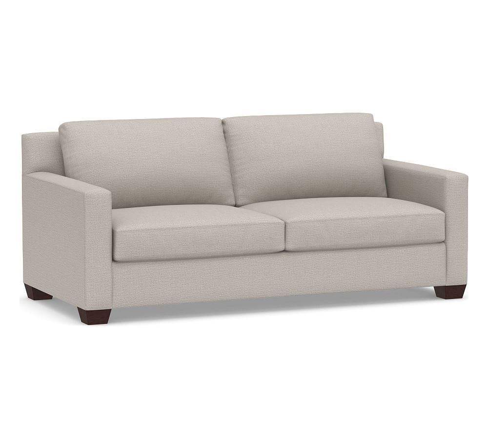 York Square Arm Upholstered Sofa, Down Blend Wrapped Cushions, Chunky Basketweave Stone - Image 0