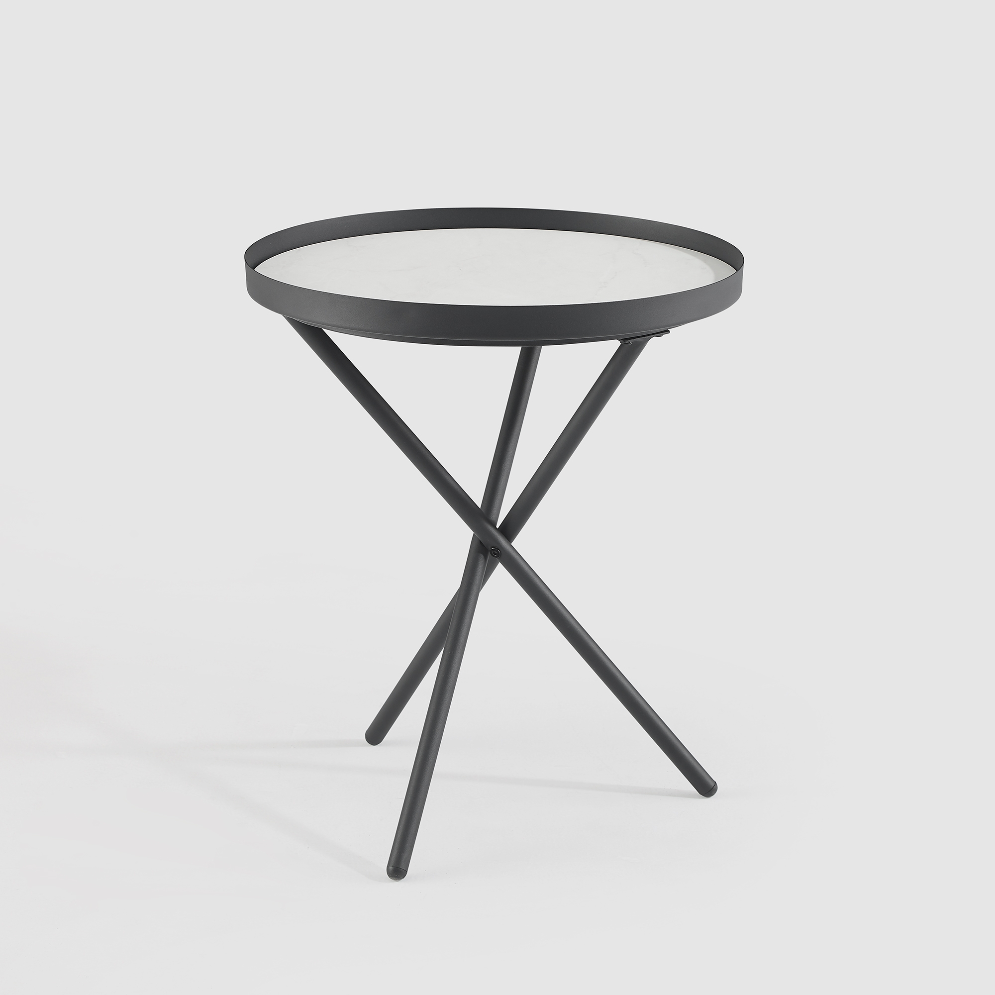 Contemporary Minimal Faux Marble Gallery-Top Side Table – Faux White Marble / Black - Image 4