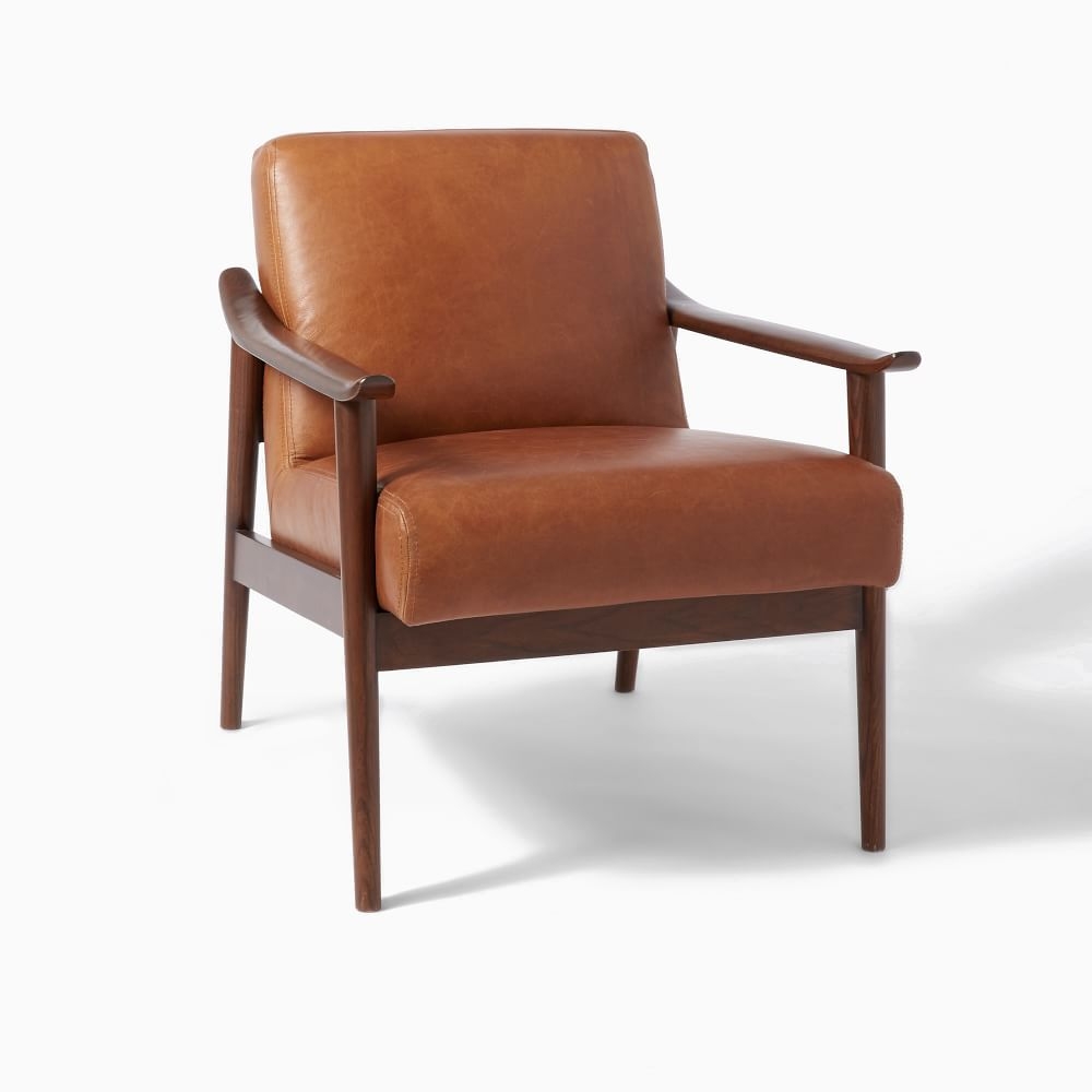 Midcentury Show Wood Leather Chair, Saddle/Espresso - Image 0