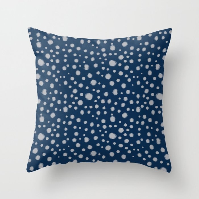 Navy Painted Dots Polka Dots Minimal Basic Decor Grey And Blue Pattern Throw Pillow by Charlottewinter - Cover (24" x 24") With Pillow Insert - Indoor Pillow - Image 0