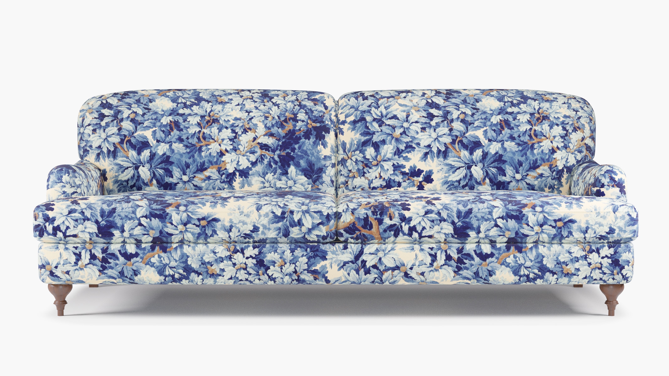 English Roll Arm Sofa, Limoges Bois De Chene, Walnut Turned Wood Leg - Image 0