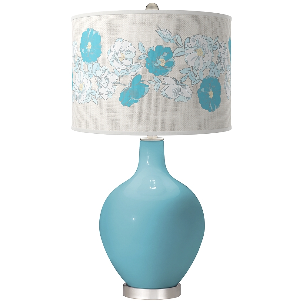 Color Plus Ovo 28 1/2" Rose Bouquet Shade Nautilus Blue Table Lamp - Image 0