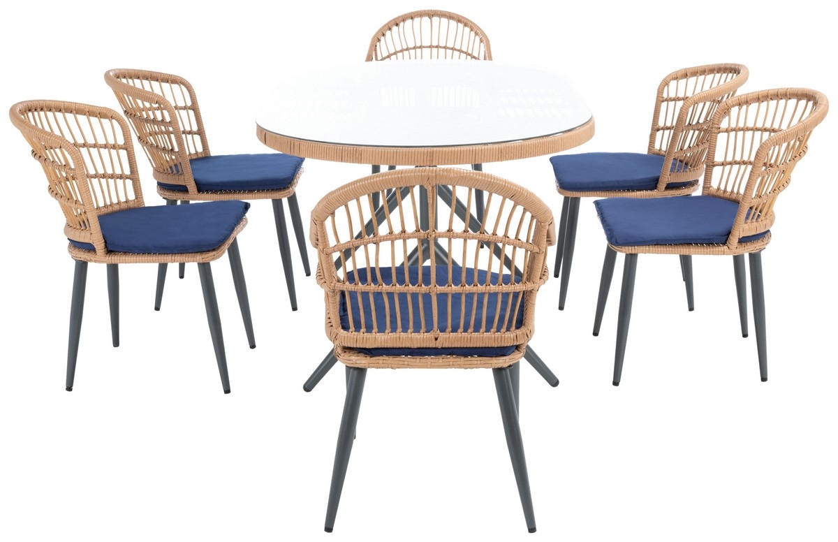 Genser 7 Pc Dining Set - Natural/Navy - Safavieh - Image 6