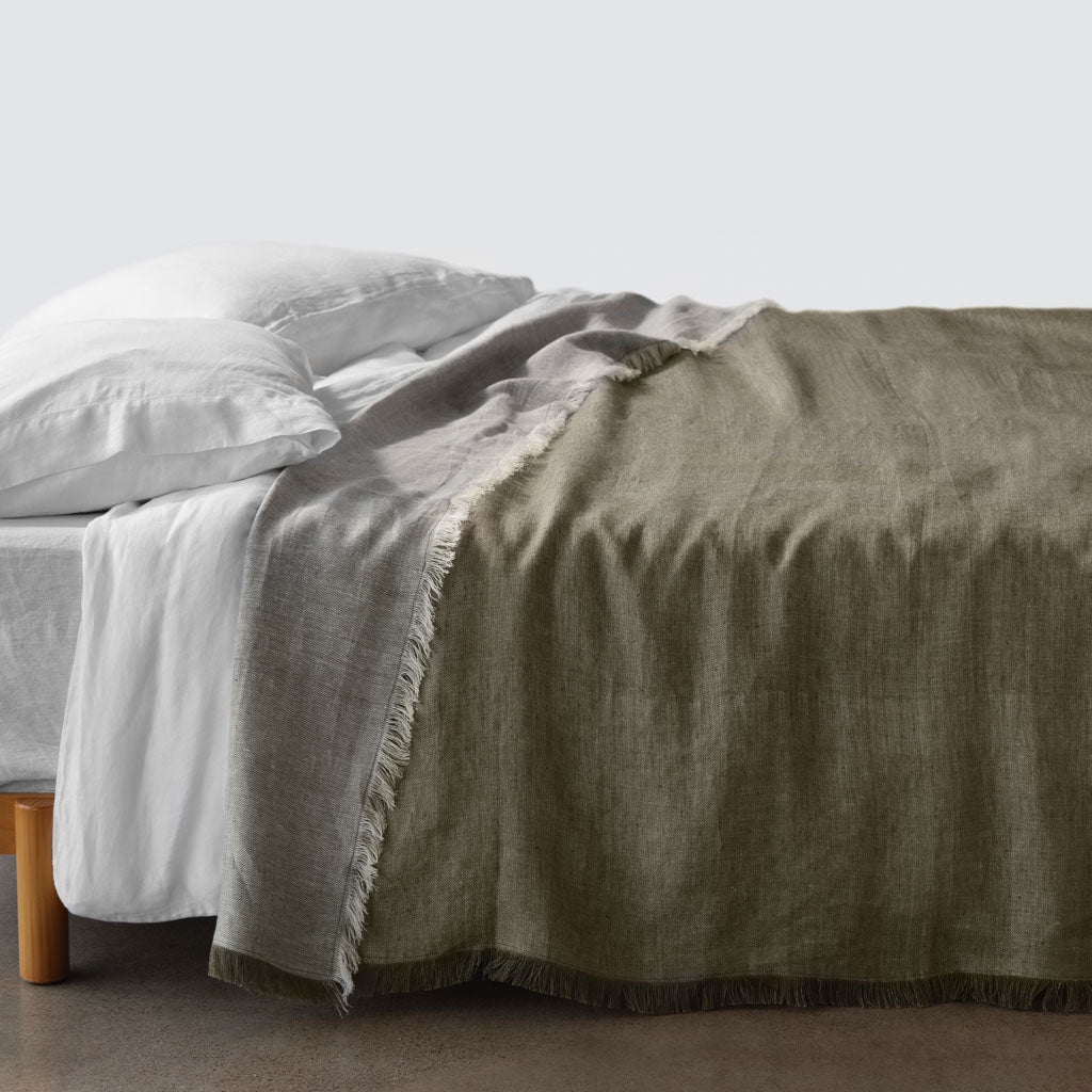 The Citizenry Arya Linen Bed Blanket | Olive - Image 0