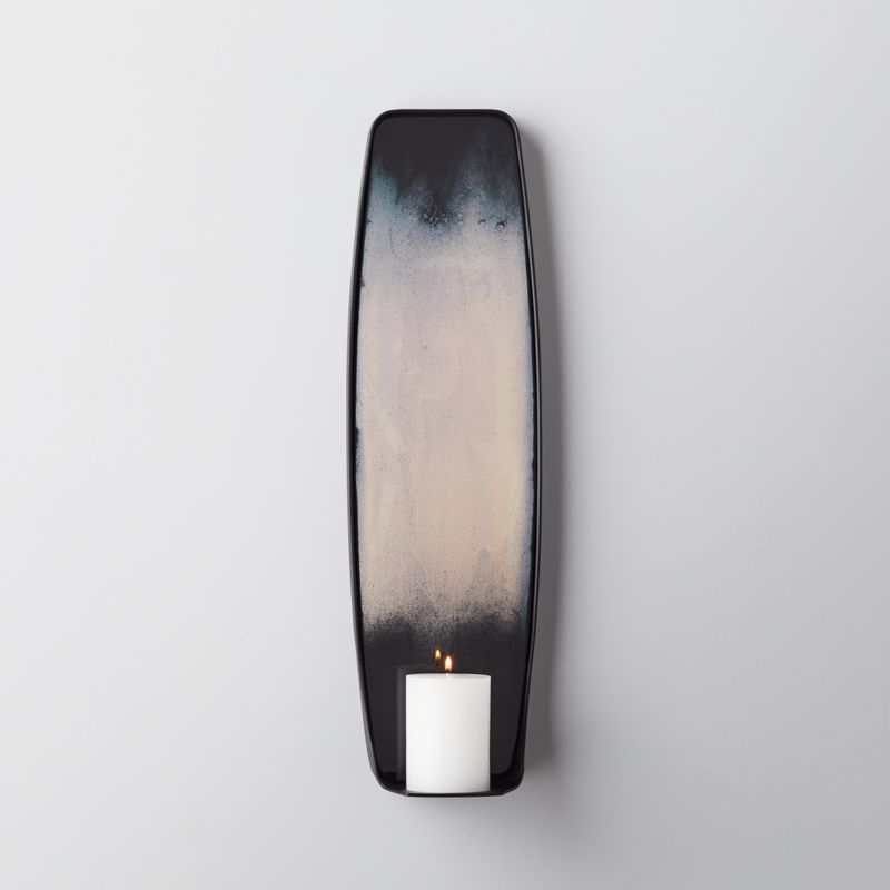 Fling Mirrored Black Wall Sconce Pillar Candle Holder - Image 1