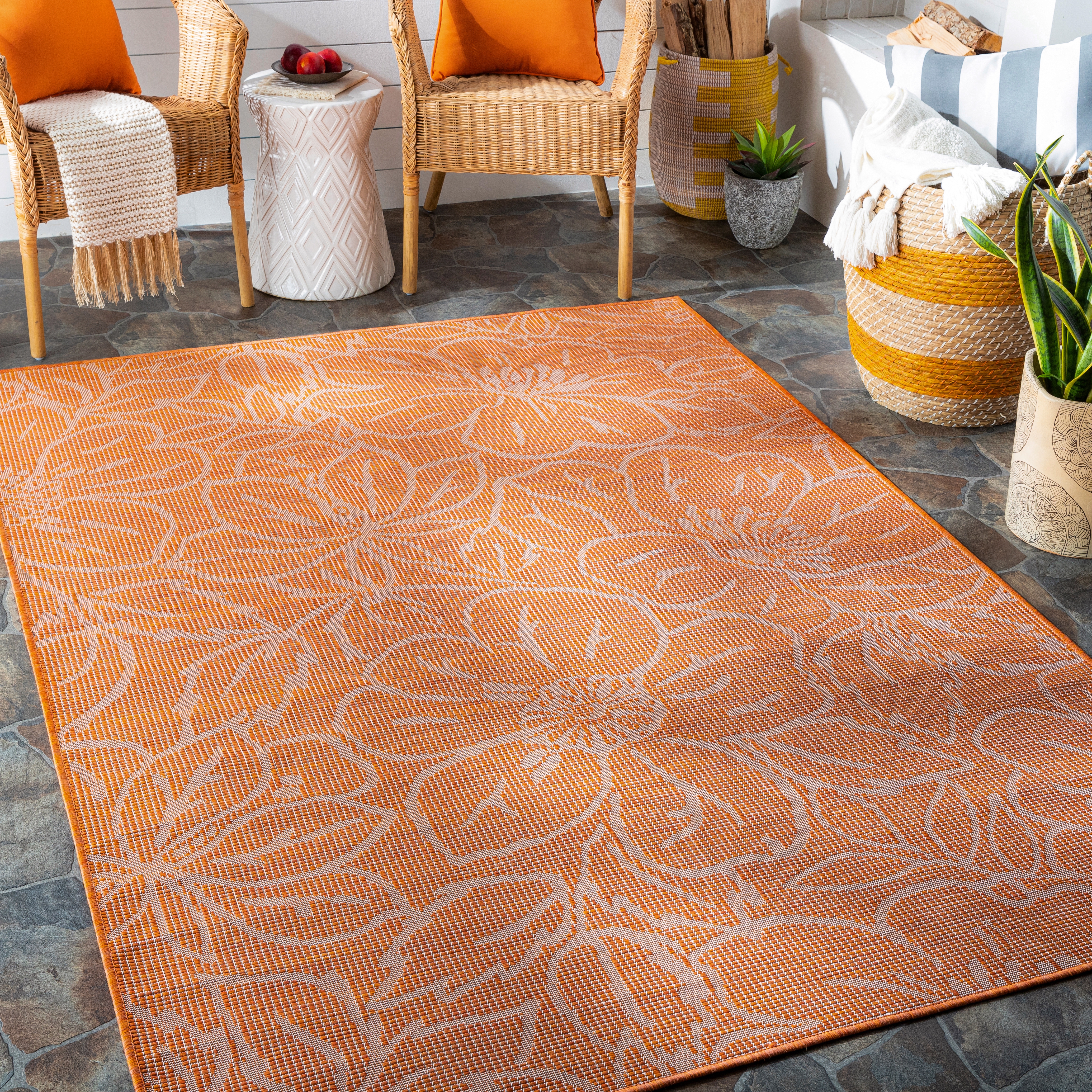 Pasadena Orange Outdoor 2'6" x 7'3" Machine Woven Rug - Image 1