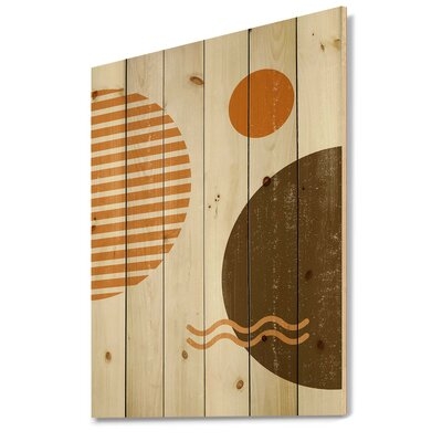 Abstract Minimal Sun And Moon In Earth Tones III - Modern Print On Natural Pine Wood - Image 0