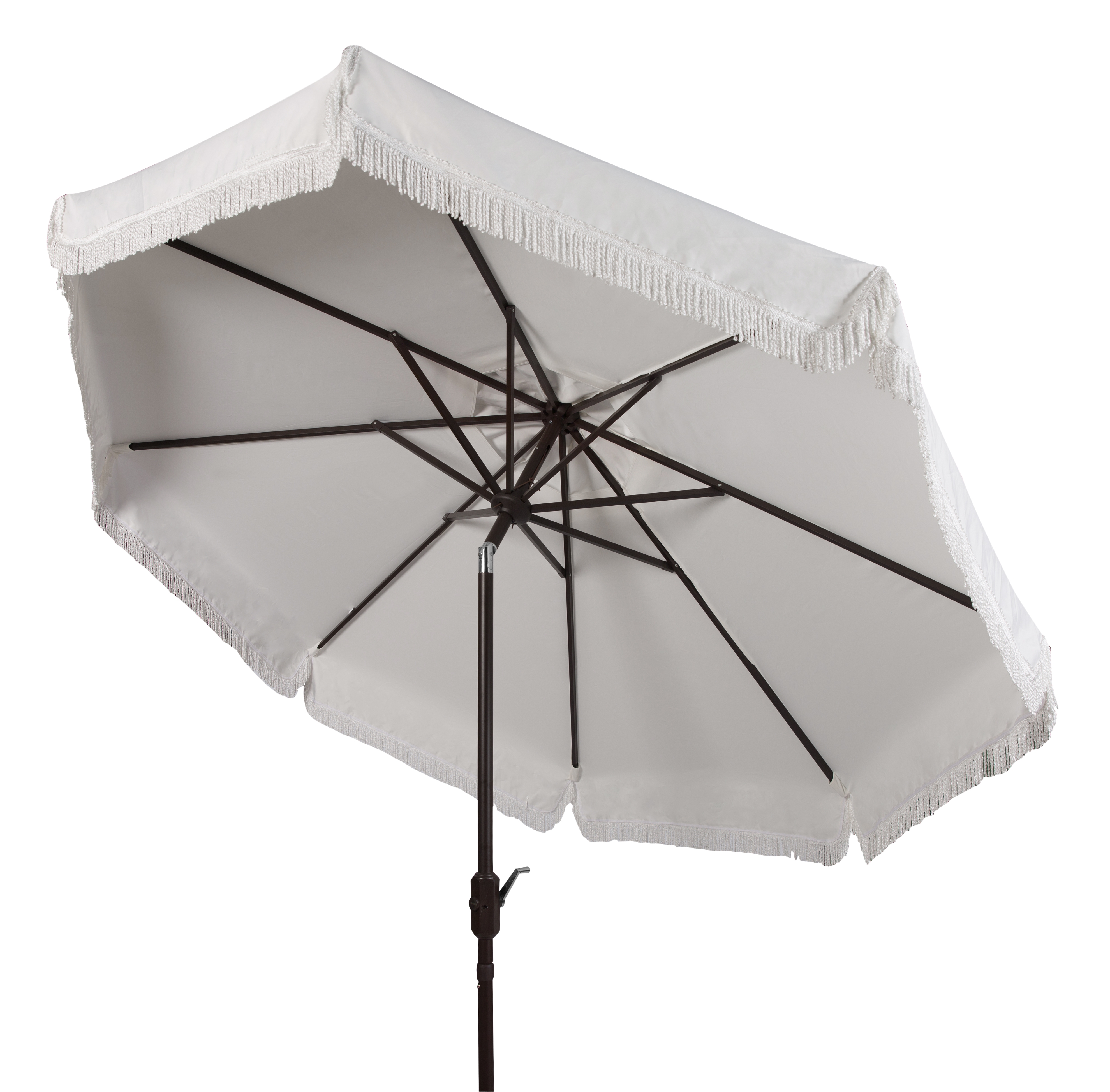 Milan Fringe 9Ft Crank Outdoor Push Button Tilt Umbrella - White - Arlo Home - Image 1