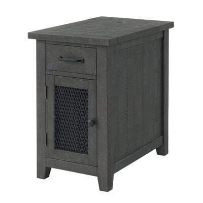 Chairside Table With 1 Drawer And 1 Wire Door, Gray - Image 0