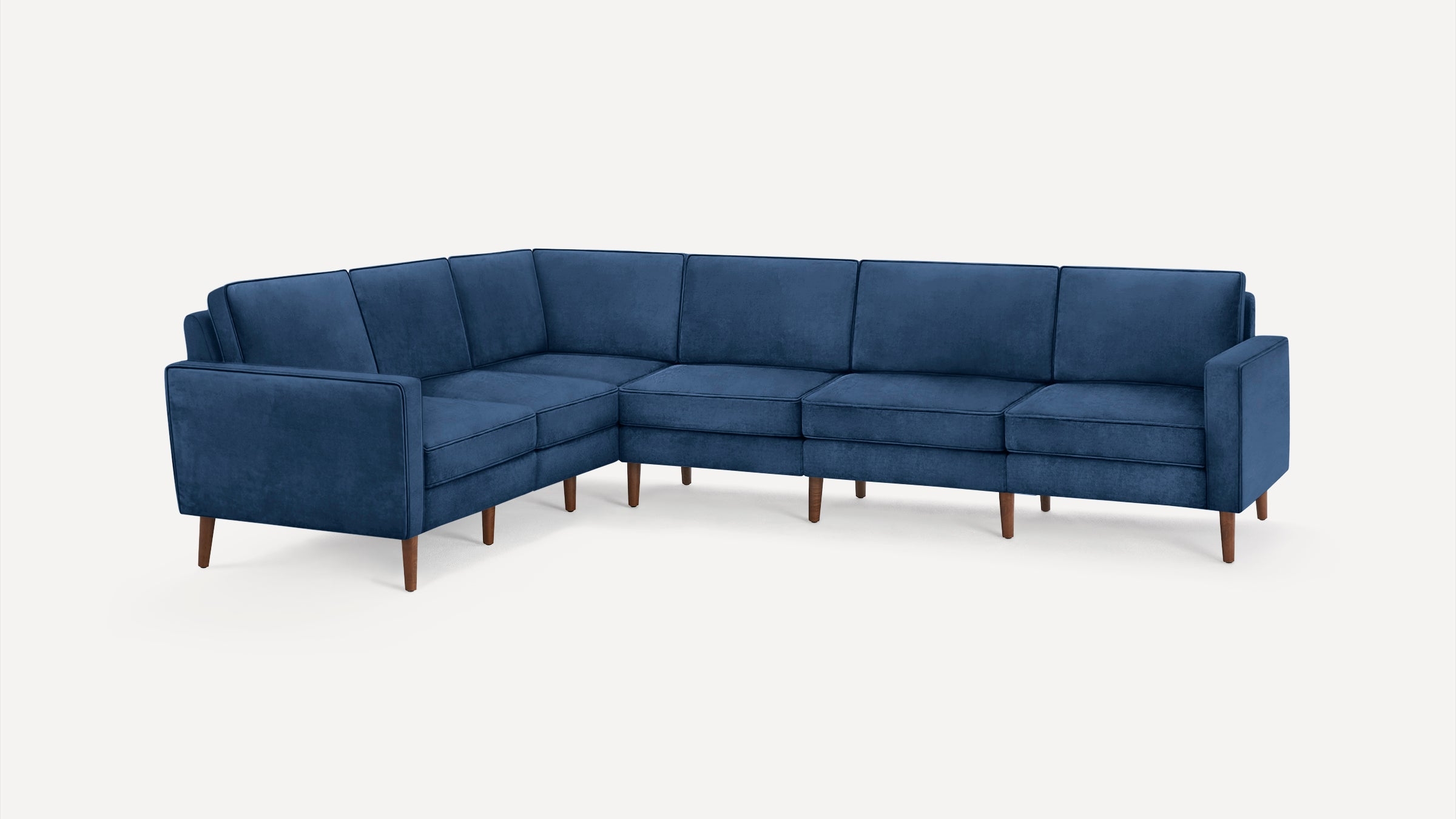 Nomad Velvet 6-Seat Corner Sectional - Midnight - Performance Velvet / Walnut - Wood - Image 0