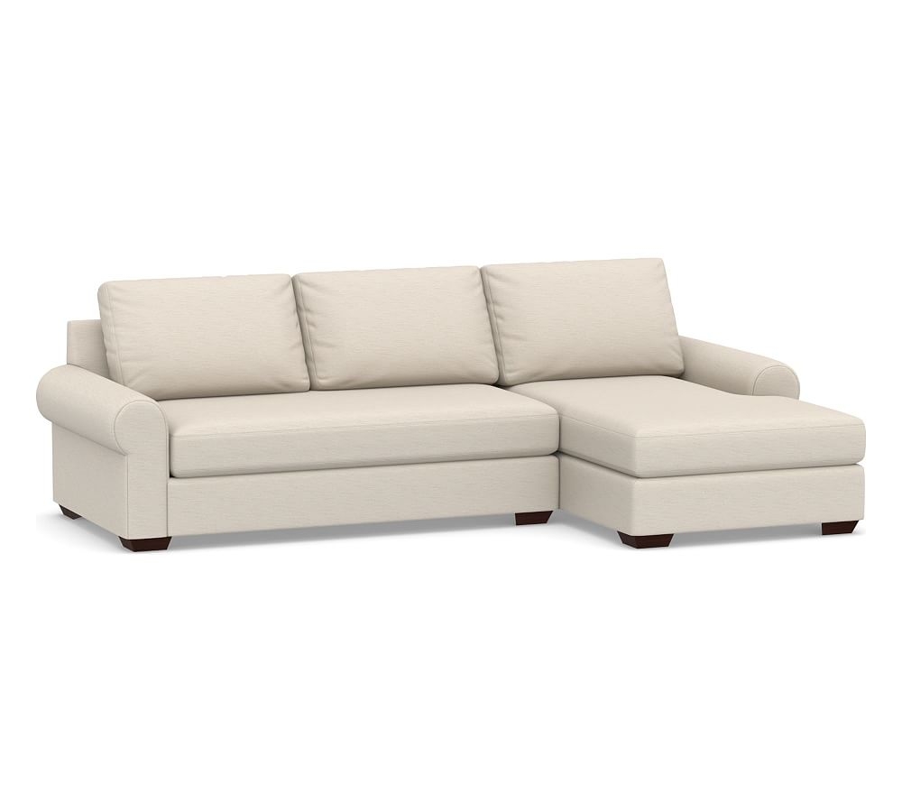 Big Sur Roll Arm Upholstered Left Arm Loveseat with Chaise Sectional and Bench Cushion, Down Blend Wrapped Cushions, Performance Slub Cotton Stone - Image 0