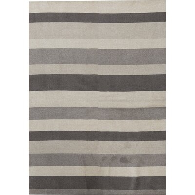 Striped Hand Knotted Wool Ivory/Slate Gray Area Rug - Image 0