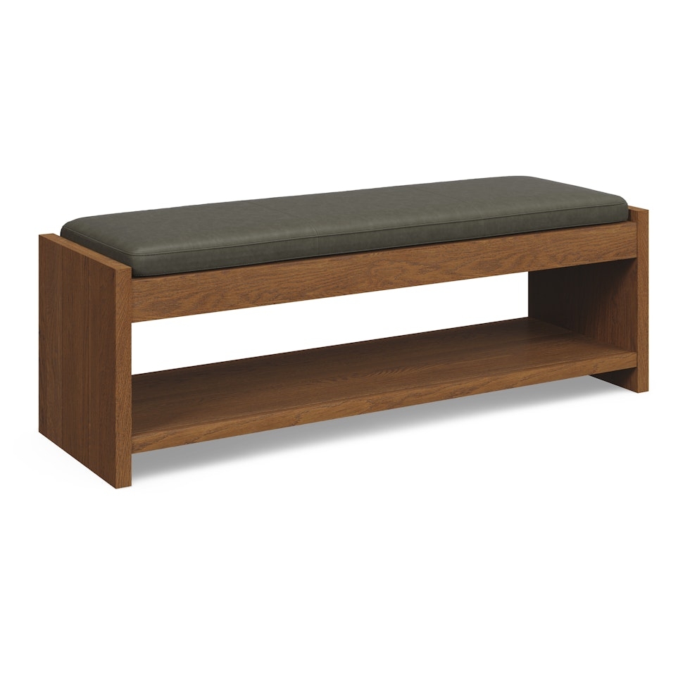 Cassie 56" Leather Bench - Smoked Oak and Charme Green - Image 0