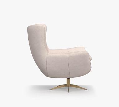 Wells Upholstered Tight Back Swivel Armchair with Brass Base, Polyester Wrapped Cushions, Performance Heathered Tweed Pebble - Image 4