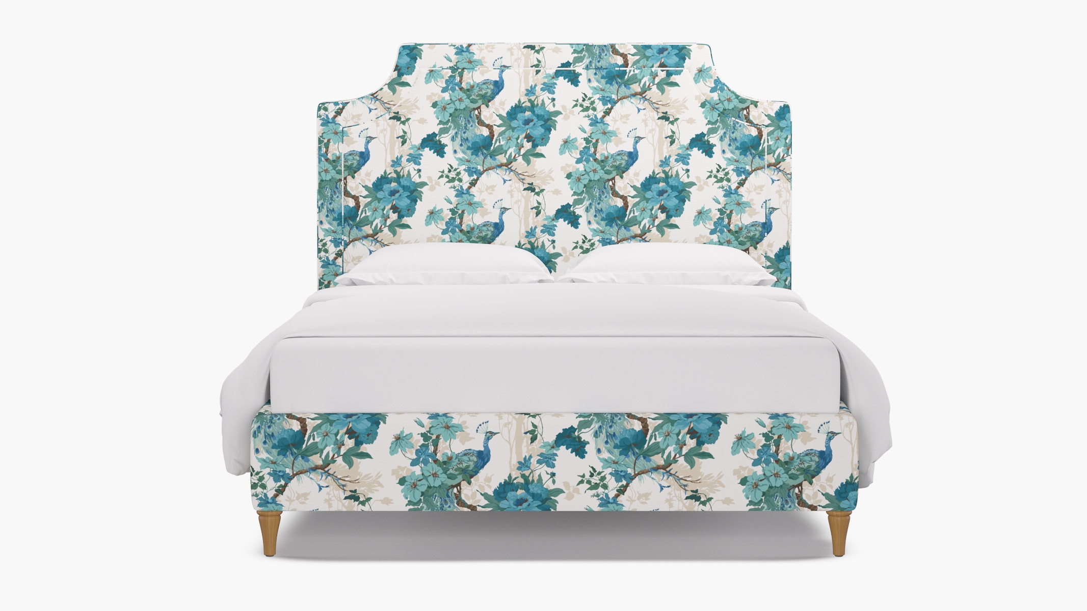 Deco Bed, Turquoise Peacock Park, Natural Decorative Tapered Leg, Twin - Image 0