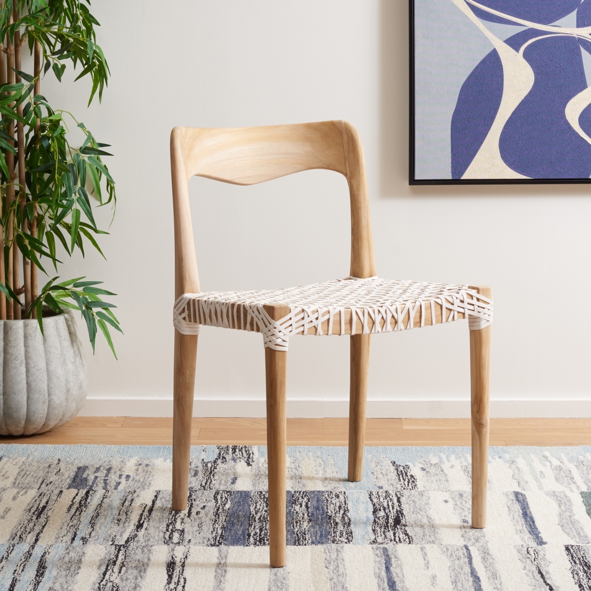 Sezja Leather Dining Chair - Off White / Natural - Safavieh - Image 1