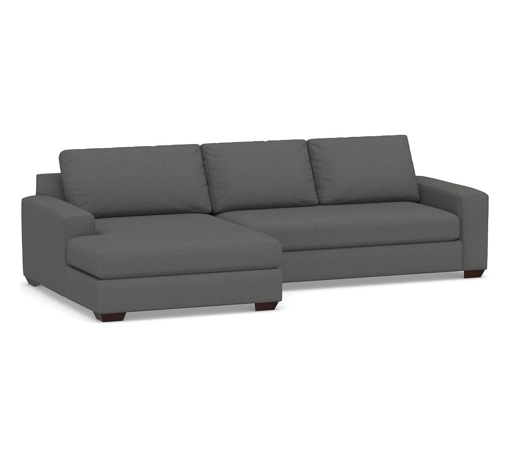 Big Sur Square Arm Upholstered Right Arm Loveseat with Double Chaise Sectional and Bench Cushion, Down Blend Wrapped Cushions, Park Weave Charcoal - Image 0