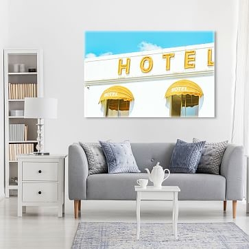 Oliver Gal Yellow Hotel Retro 36x24 Yellow Framed Art - Image 3
