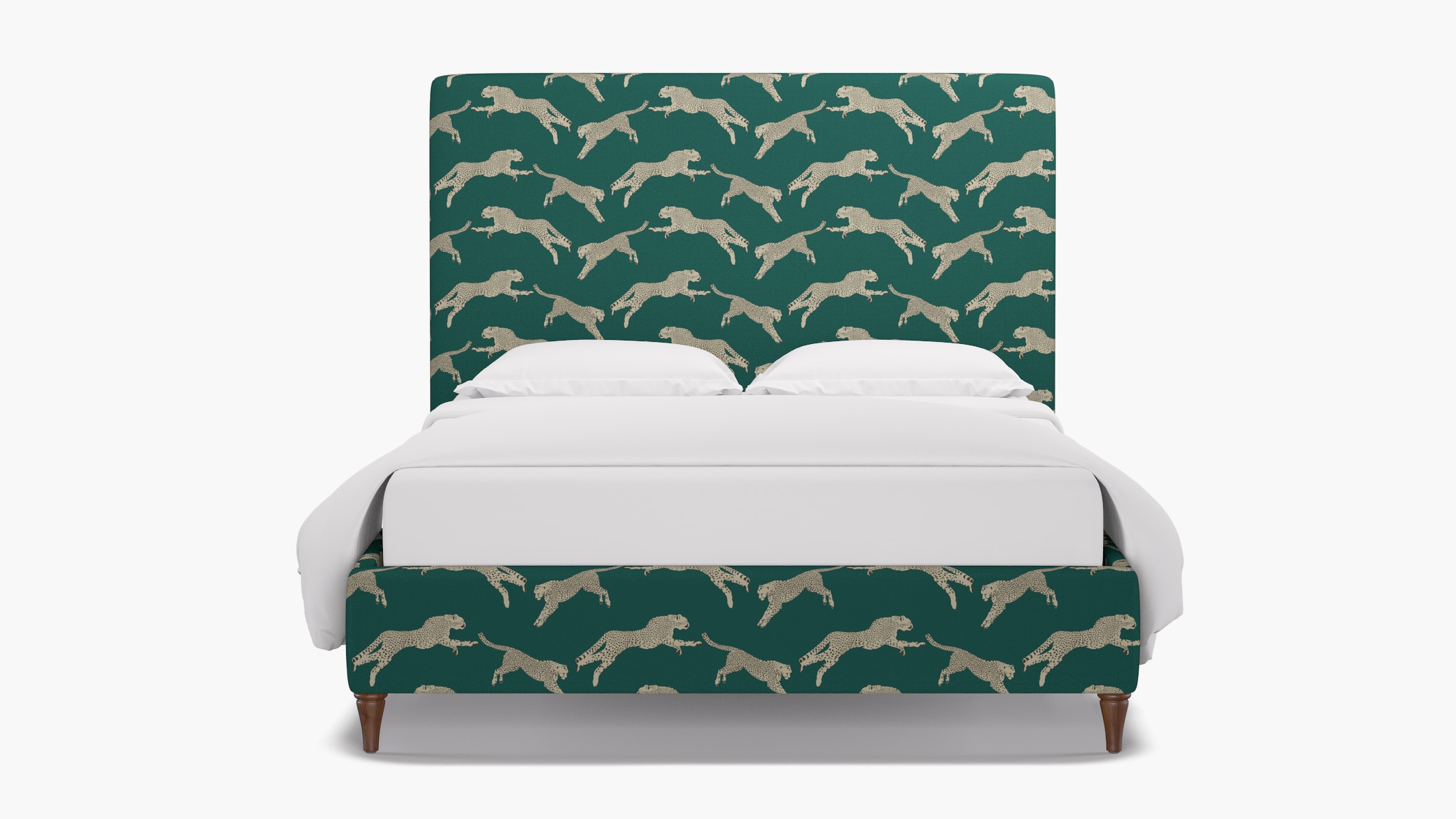 Classic Bed, Polo Green Cheetah, Walnut Decorative Tapered Leg, Queen - Image 0
