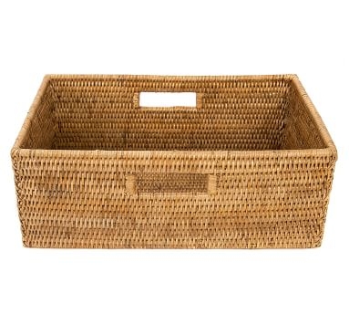 Tava Handwoven Rattan Rectangular Shelf Basket, White Wash - Image 2