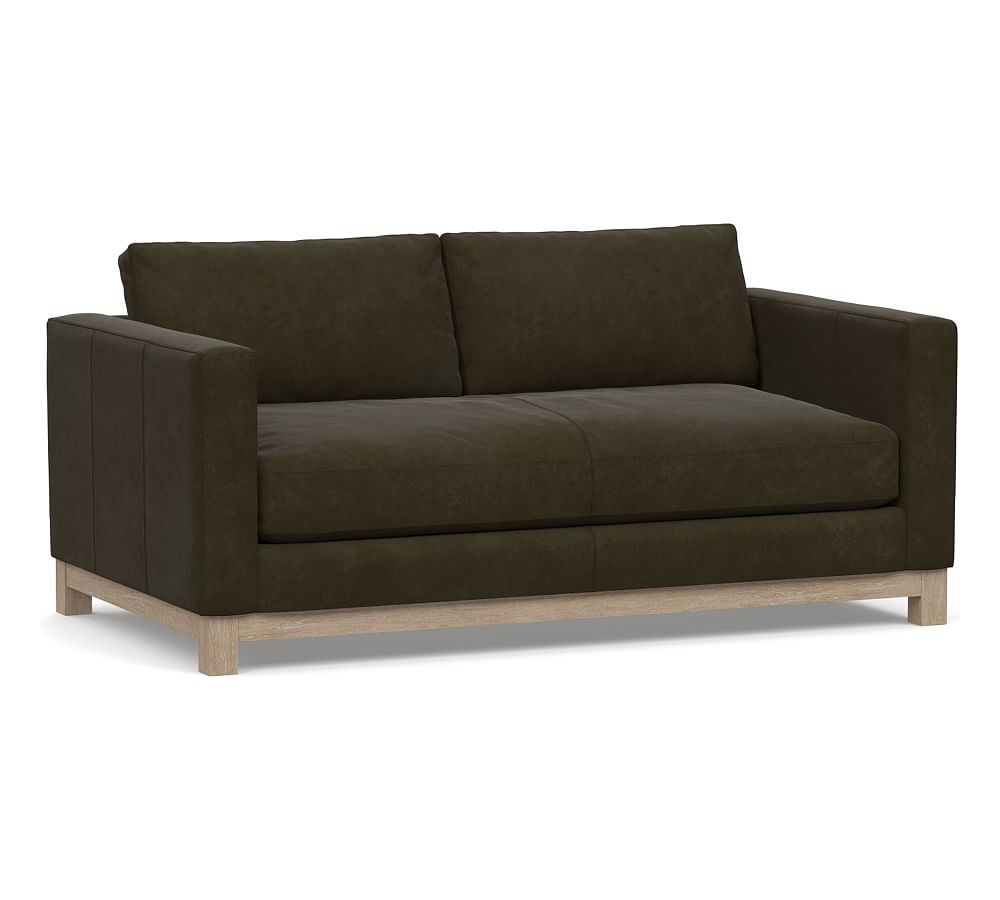 Jake Leather Loveseat 70" with Wood Legs, Down Blend Wrapped Cushions, Aviator Blackwood - Image 0