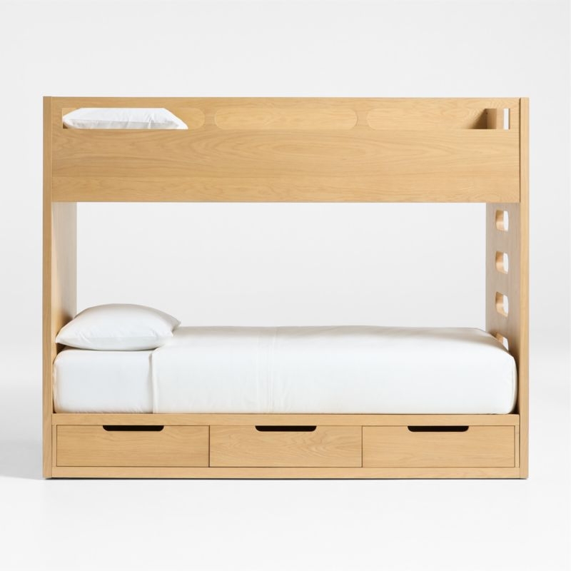 Bridgeman Natural Oak Wood Kids Twin Bunk Bed with Storage Trundle - Image 3