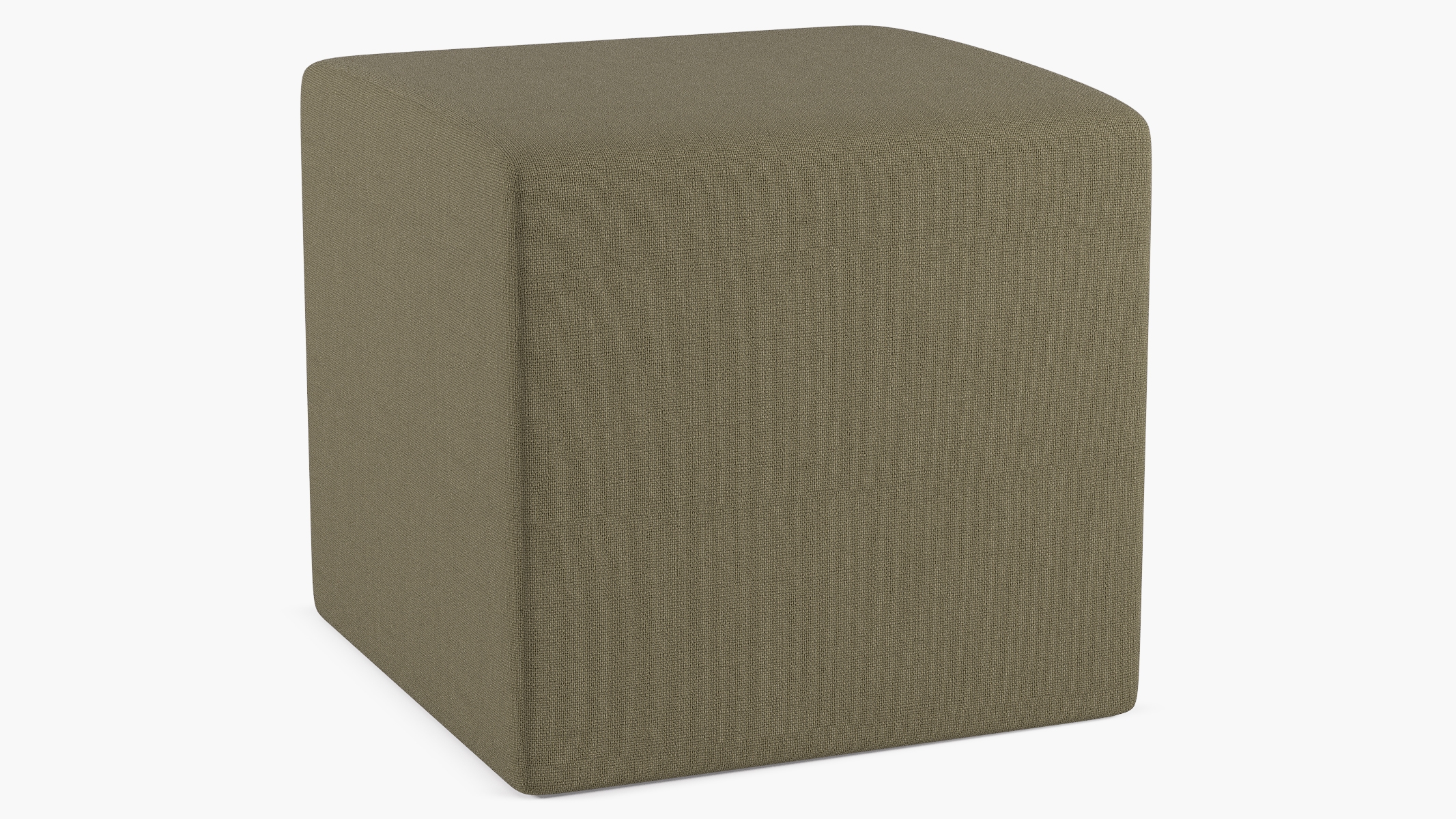 Cube Ottoman, Olive Everyday Linen - Image 1