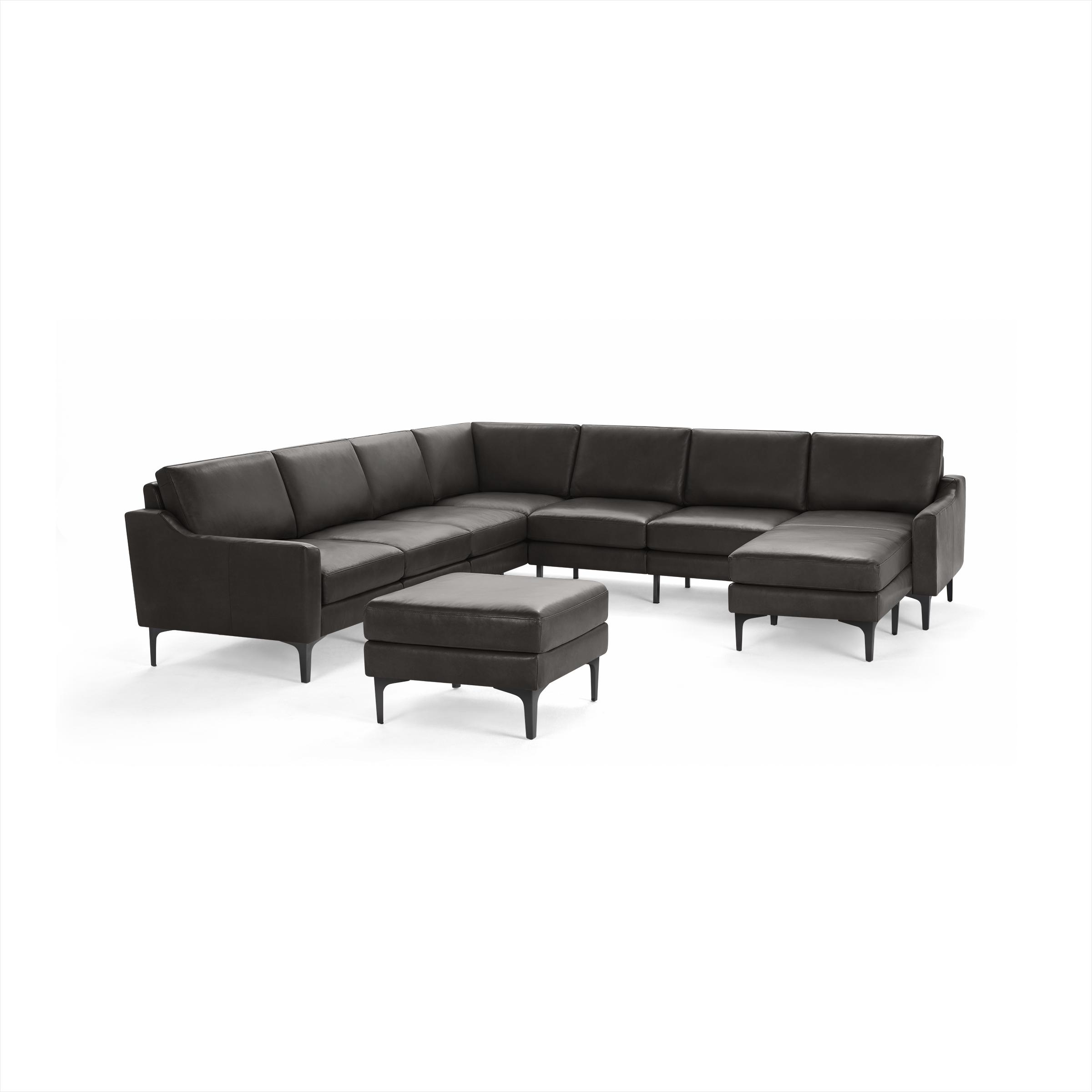 Nomad Leather 7-Seat Corner Sectional with Reversible Chaise and Ottoman - Slate - Top Grain Leather / Black - Metal / Slope - Image 0