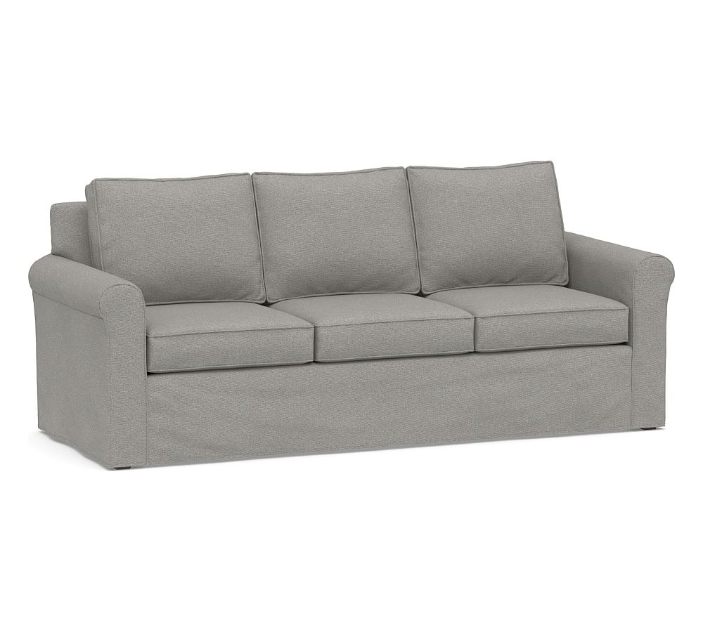 Cameron Roll Arm Slipcovered Side Sleeper Sofa, Polyester Wrapped Cushions, Performance Heathered Basketweave Platinum - Image 0