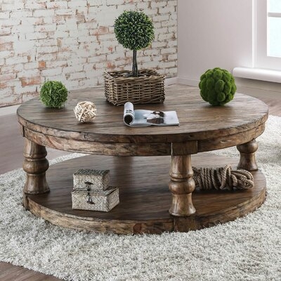 Wooden Round Coffee Table With Open Shelf In Antique Gray - Image 0