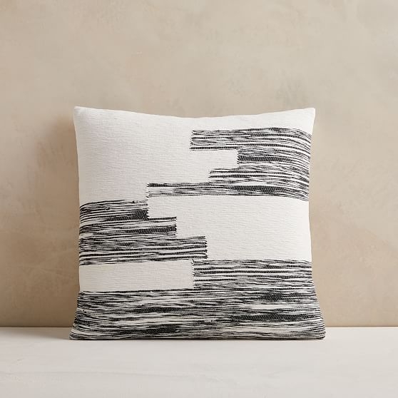 Cotton Variegated Colorblock Pillow Cover, 18" x 18", Black - Image 0