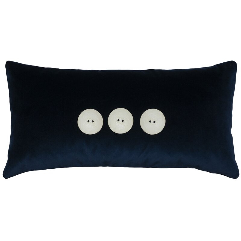 Square Feathers Bay 3 Button Indigo 12"" x 24"" Pillow Cover & Insert - Image 0