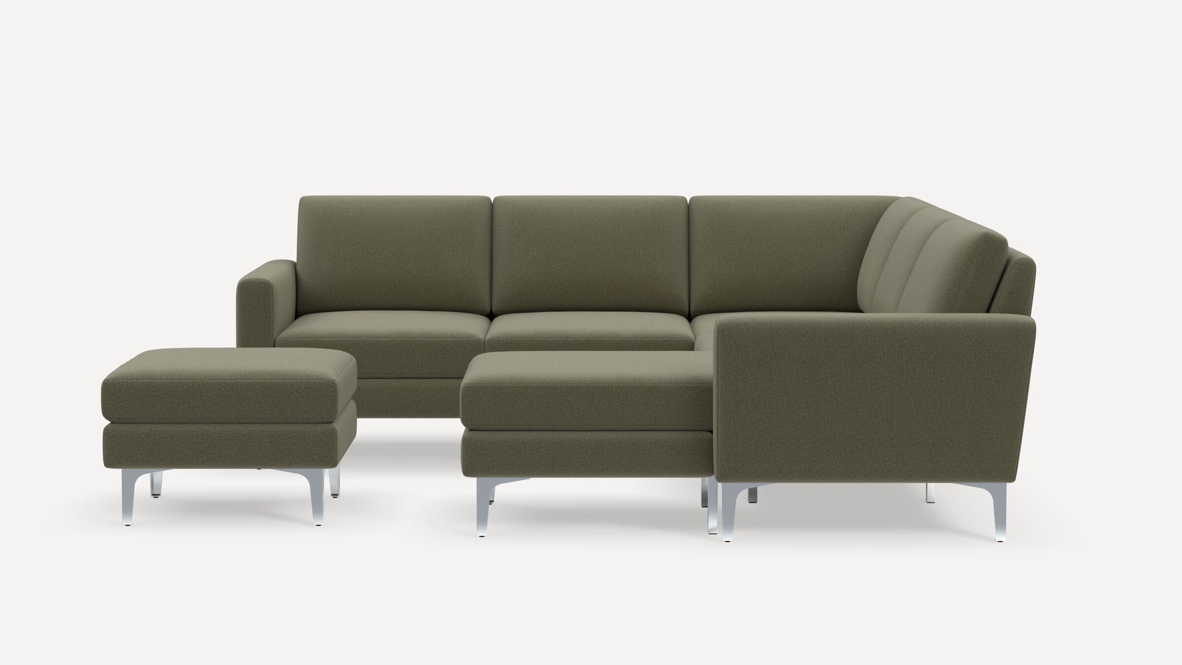 Nomad 5-Seat Corner Sectional with Chaise and Ottoman - Moss Green - Performance Flatweave / Chrome - Metal / Block - Image 0