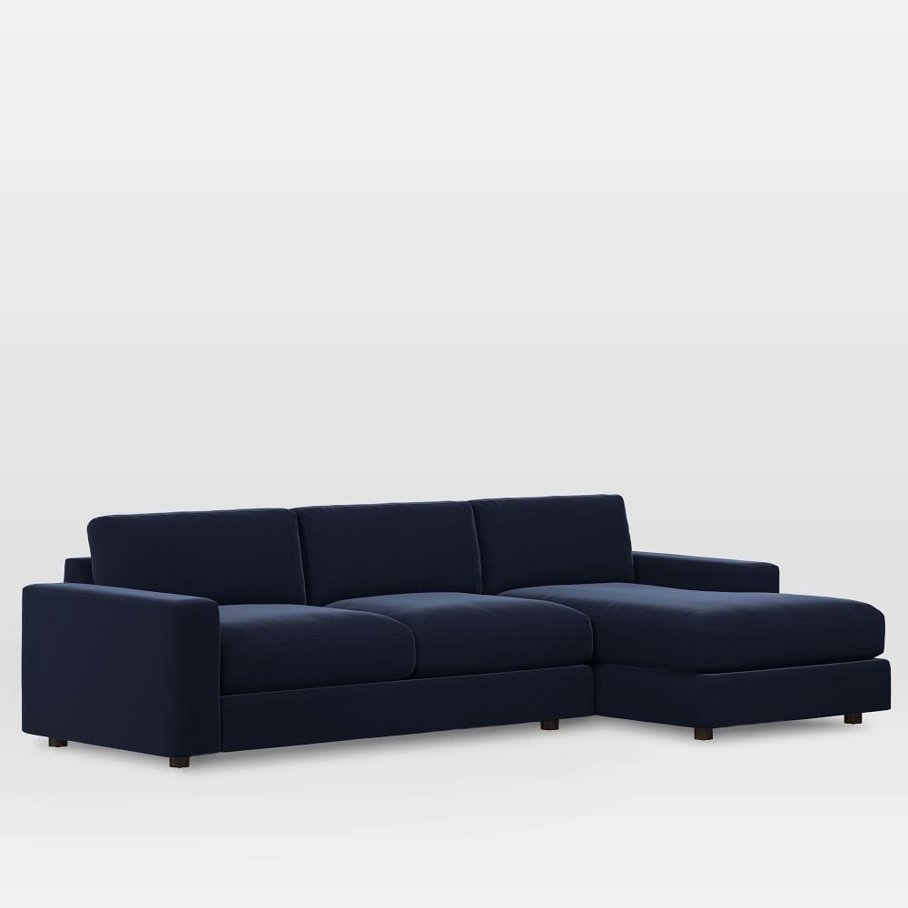 Urban 106" Right 2-Piece Chaise Sectional, Distressed Velvet, Ink Blue, Down Blend Fill - Image 0