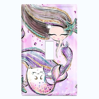 Metal Light Switch Plate Outlet Cover (Mermaid Cat Pink - Single Toggle) - Image 0