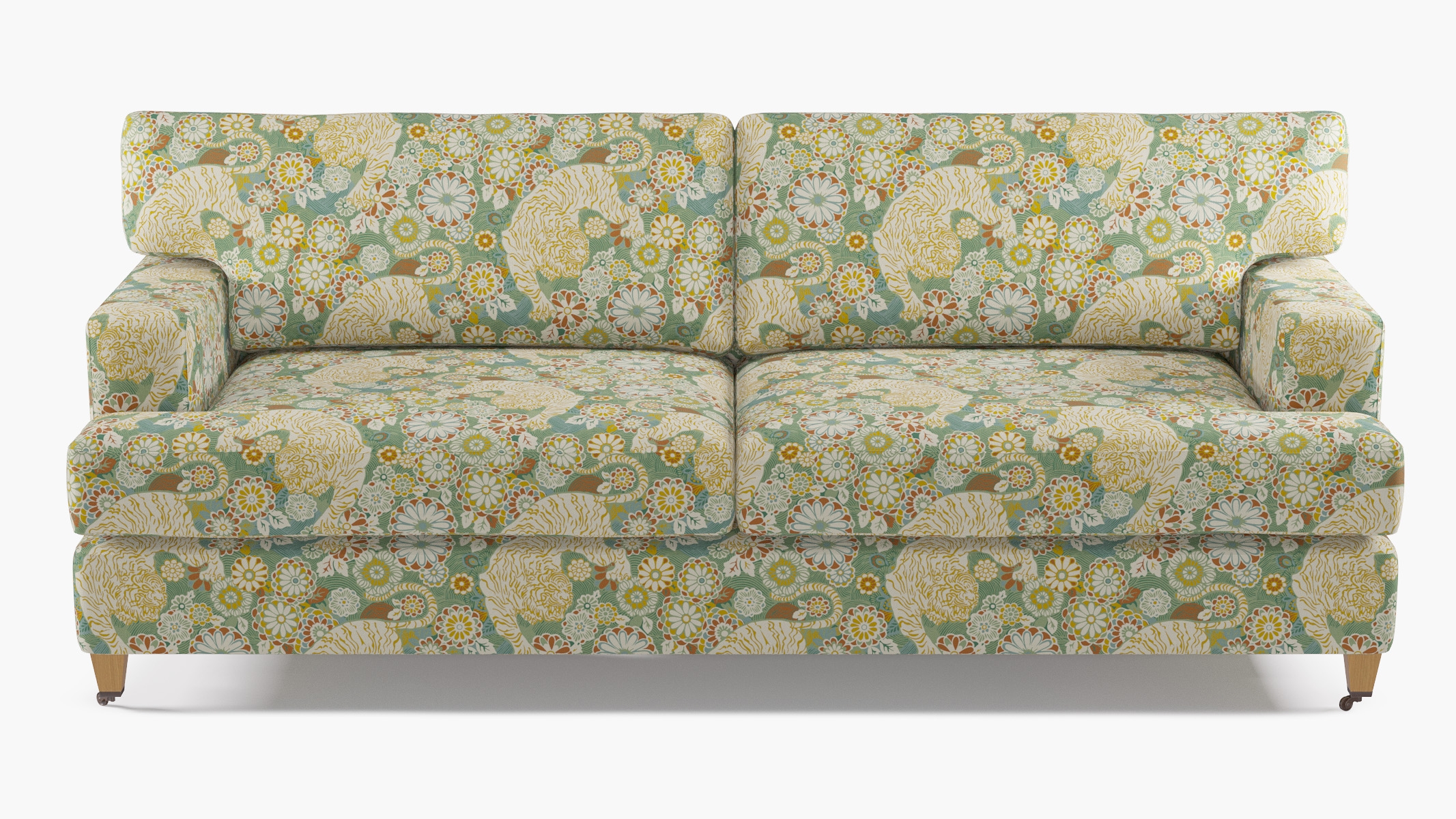 Classic Sofa, Pistachio Siberian Tiger, Natural with Antique Brass Caster - Image 0