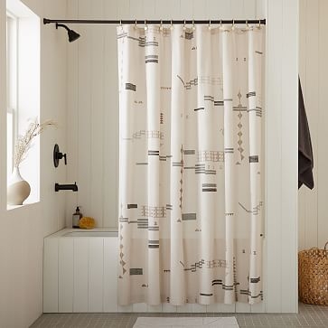 Embroidered Glyphs Shower Curtain, Sand, 72"x74" - Image 0