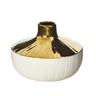 8In. Elegance Ceramic Decorative Vase With Gold Accents - Image 0
