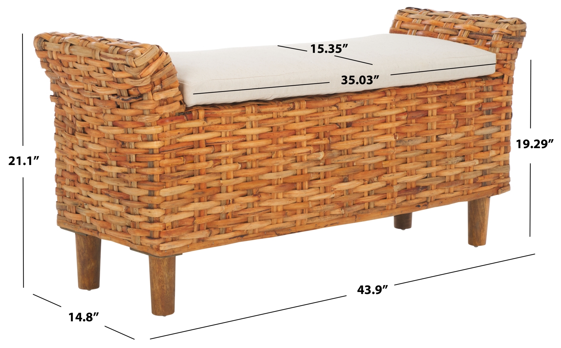 Palermo Bench - White / Natural - Safavieh - Image 7