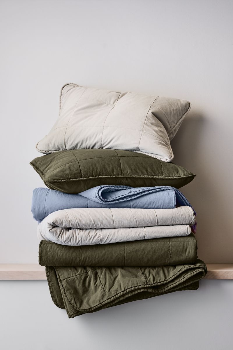 Sunwashed Organic Cotton Burnt Green King Quilted Bed Pillow Sham - Image 1