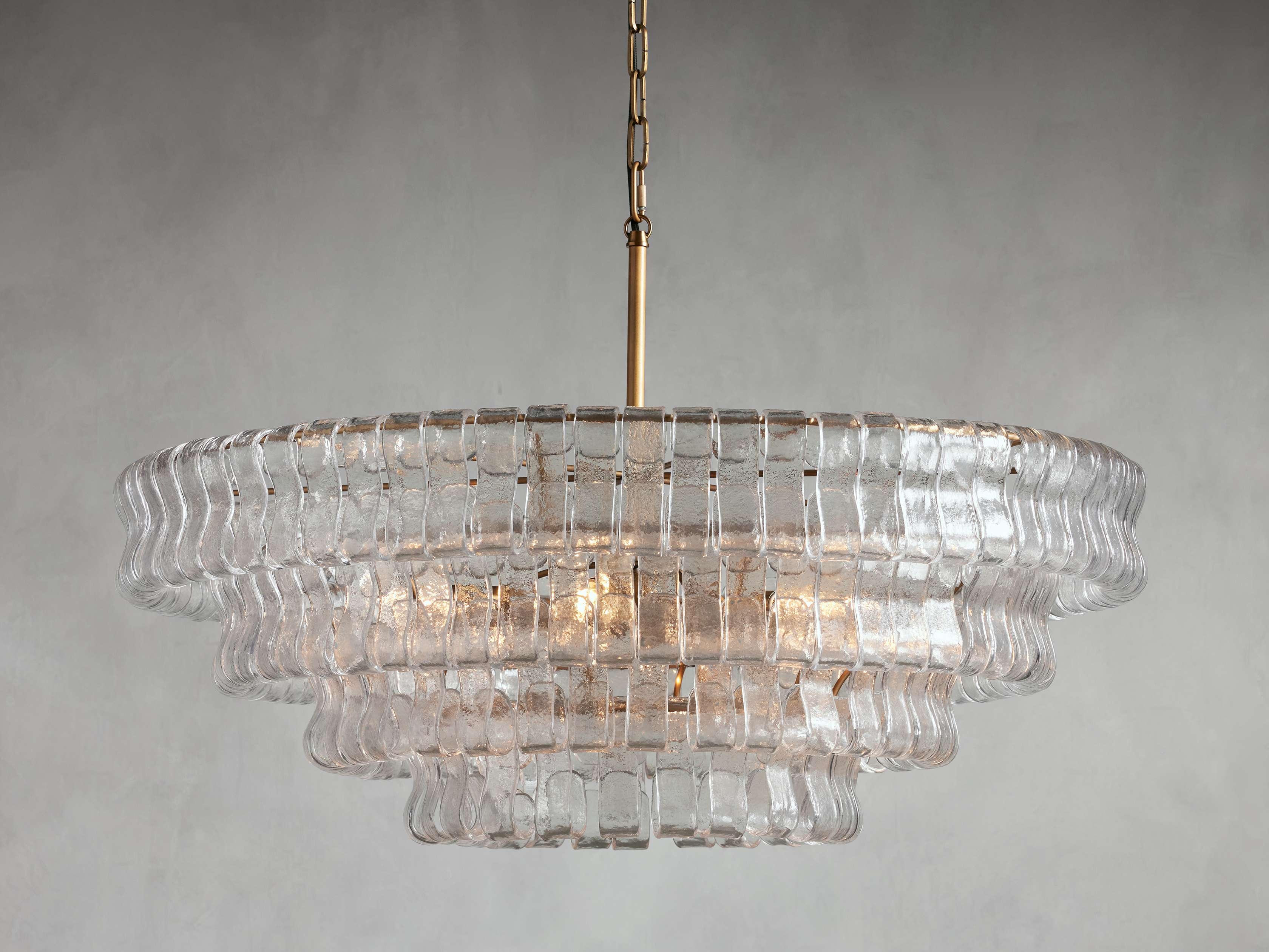 Ghiaccio Round Chandelier in Glass 36" Brass /Clear - Image 0