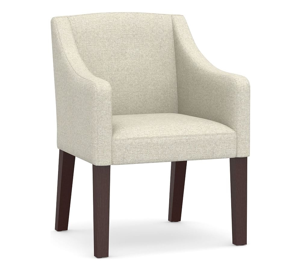 Classic Slope Arm Upholstered Dining Armchair, Espresso Leg, Performance Heathered Basketweave Alabaster White - Image 0