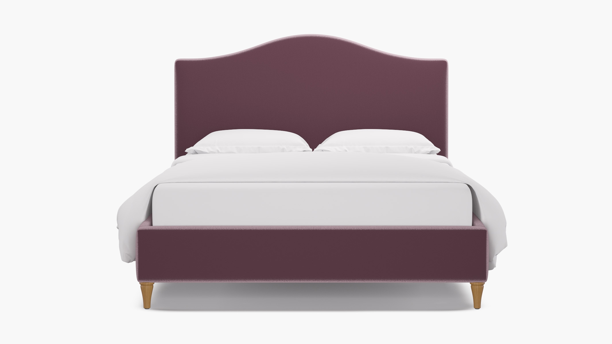 Camelback Bed, Lavender Performance Plush Velvet, Natural Decorative Tapered Leg, King - Image 0