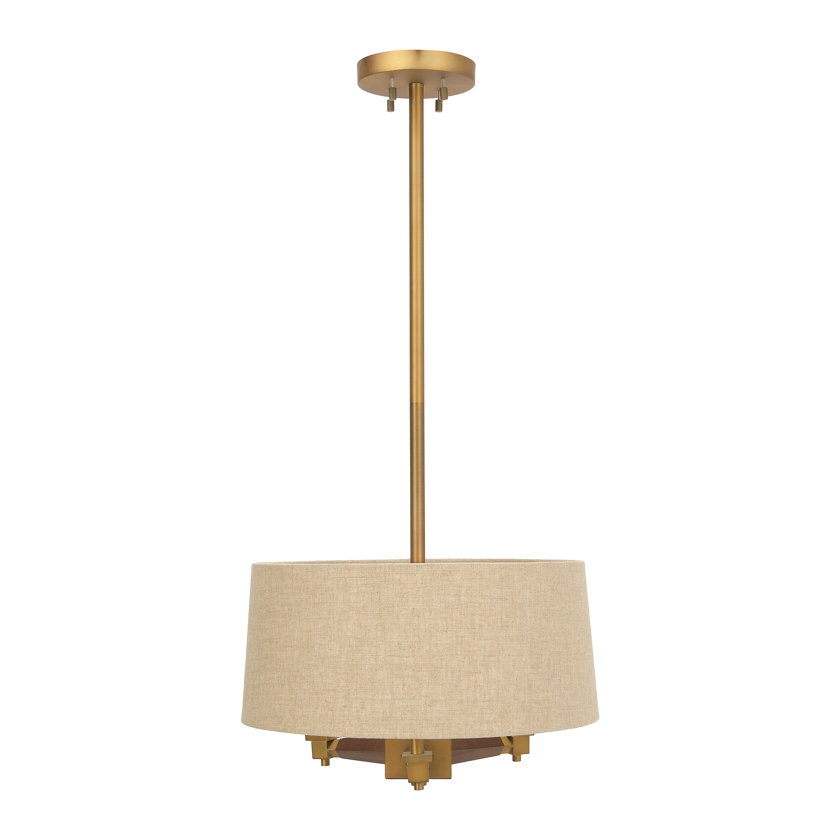 Brushed Gold & Wood Pendant with Drum Shade - Image 0