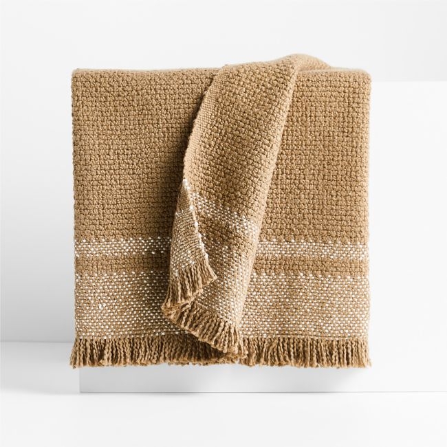 Weekend Camel Brown Organic Cotton 70"x55" Fringe Throw Blanket - Image 0