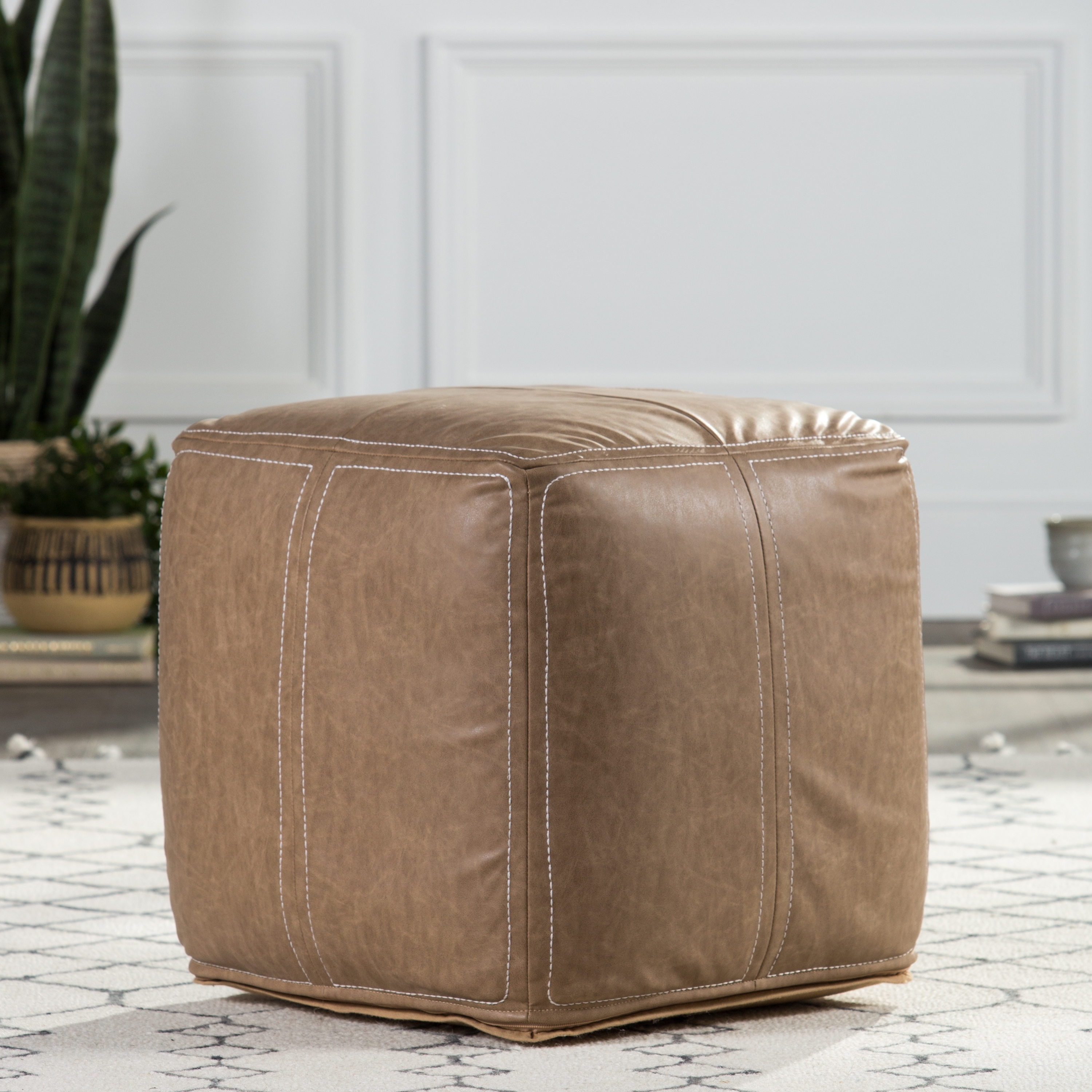 Nikki Chu by Suave Solid Taupe Cube Pouf - Image 1