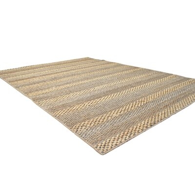 One Of A Kind  Hand-Woven Modern & Contemporary 6' X 9' Stripe Jute Beige Rug - Image 0
