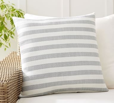 Outdoor Leandra Reversible Stripe Pillow, 22 x 22", Gray Drizzle - Image 0